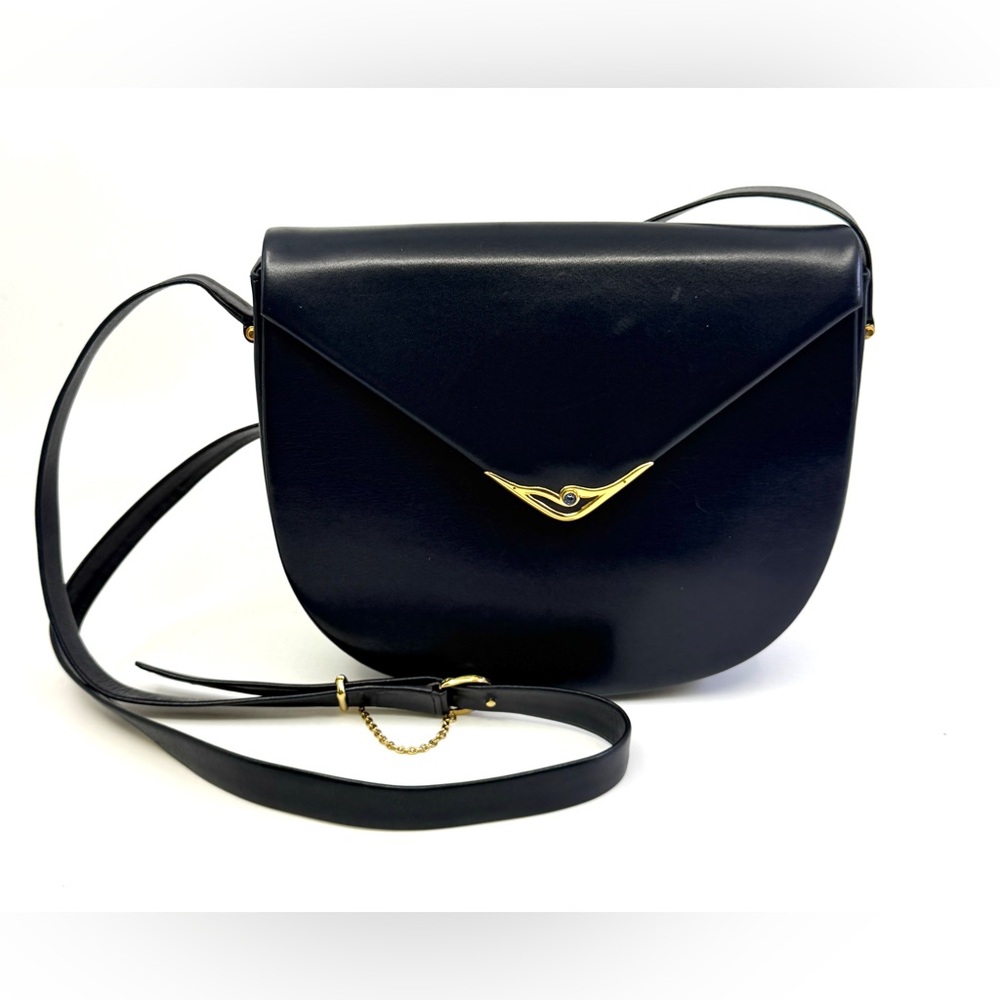 Authentic Vintage Cartier Sapphire Shoulder Bag, Dark Navy color Leather